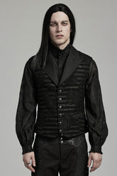 Black V Collar Jacquard Stripes Print Men's Gothic Vest